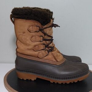 VTG Sorel Badger Boots Men 8 Brown Leather Rubber Waterproof Winter Snow Lined